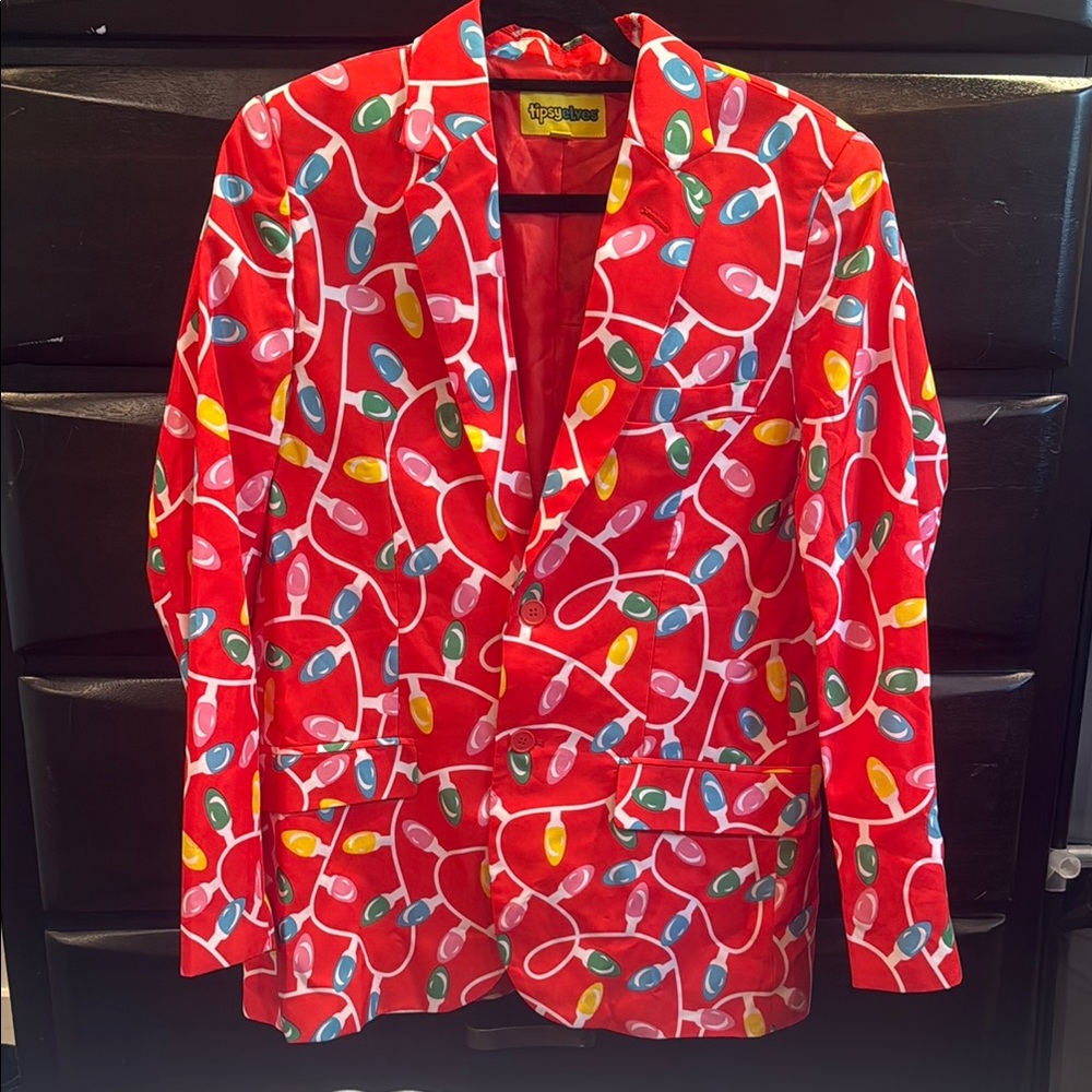 Tipsy Elves Red Suit with Festive Light Pattern